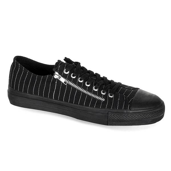 Demonia Men's Deviant-06 Sneakers - Black Canvas/White Pinstripes D2539-61US Clearance